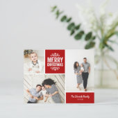 Rustieke rode vrolijke kerst 3 foto collage feestdagenkaart (Staand voorkant)