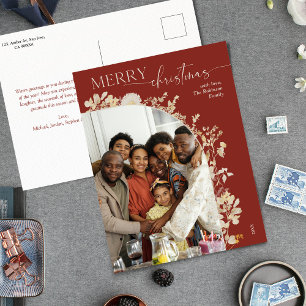 Rustieke rode vrolijke kerst familie foto briefkaart