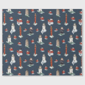 Rustieke rode vuurtorens en boten in stormachtige  cadeaupapier (Vlak)