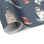 Rustieke rode vuurtorens en boten in stormachtige  cadeaupapier (Rol Hoek)