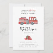 Rustieke Rode Waterverf Brandweerwagen Verjaardags Kaart (Voorkant)