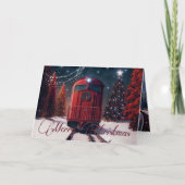 Rustieke Rode Waterverf Kersttrolley Foto Kaart (Voorkant)