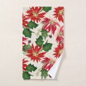 Rustieke Rode Waterverf Poinsettia Bloemengroen Bad Handdoek (Handdoek)