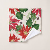 Rustieke Rode Waterverf Poinsettia Bloemengroen Bad Handdoek (Wasdoekje)