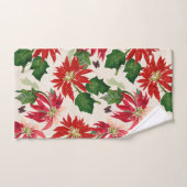 Rustieke Rode Waterverf Poinsettia Bloemengroen Bad Handdoek (Handdoek)