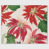 Rustieke Rode Waterverf Poinsettia Bloemengroen Cadeaupapier (Vlak)
