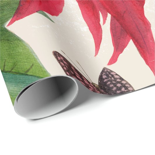 Rustieke Rode Waterverf Poinsettia Bloemengroen Cadeaupapier (Rol Hoek)