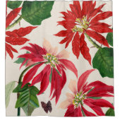 Rustieke Rode Waterverf Poinsettia Bloemengroen Douchegordijn (Voorkant)