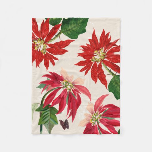 Rustieke Rode Waterverf Poinsettia Bloemengroen Fleece Deken (Voorkant)