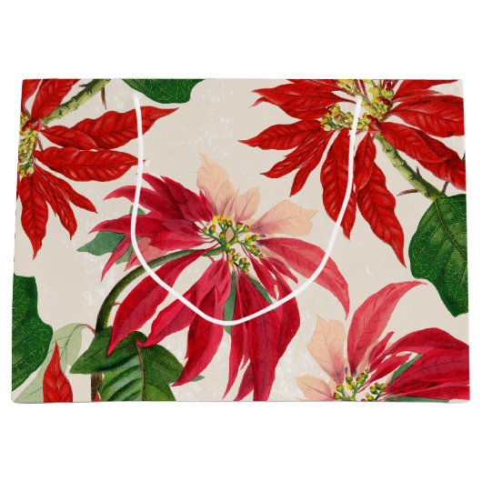 Rustieke Rode Waterverf Poinsettia Bloemengroen Groot Cadeauzakje (Voorkant)
