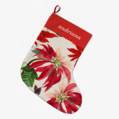 Rustieke Rode Waterverf Poinsettia Bloemengroen Grote Kerstsok (Voorkant (Hangend))