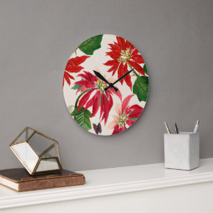 Rustieke Rode Waterverf Poinsettia Bloemengroen Grote Klok