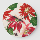 Rustieke Rode Waterverf Poinsettia Bloemengroen Grote Klok (Voorkant)