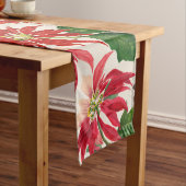 Rustieke Rode Waterverf Poinsettia Bloemengroen Lange Tafelloper (Voorbeeld)