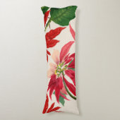 Rustieke Rode Waterverf Poinsettia Bloemengroen Lichaamskussen (Voorkant Verticaal)