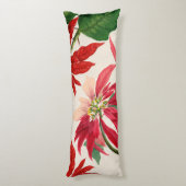 Rustieke Rode Waterverf Poinsettia Bloemengroen Lichaamskussen (Achterkant (Verticaal))