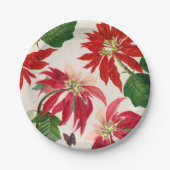 Rustieke Rode Waterverf Poinsettia Bloemengroen Papieren Bordje (Voorkant)