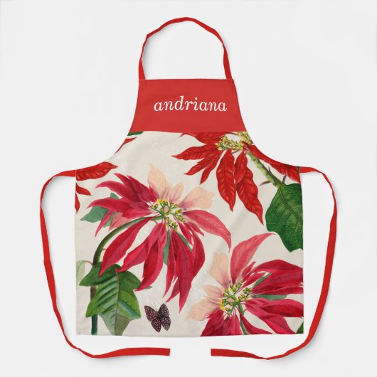 Rustieke Rode Waterverf Poinsettia Bloemengroen Schort (Voorkant)