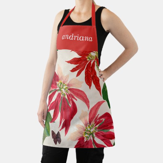 Rustieke Rode Waterverf Poinsettia Bloemengroen Schort (Insitu)