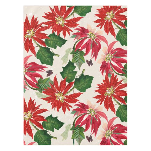 Rustieke Rode Waterverf Poinsettia Bloemengroen Tafelkleed (Voorkant)