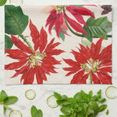 Rustieke Rode Waterverf Poinsettia Bloemengroen Theedoek (Gevouwen)