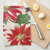 Rustieke Rode Waterverf Poinsettia Bloemengroen Theedoek (Quarter Fold)