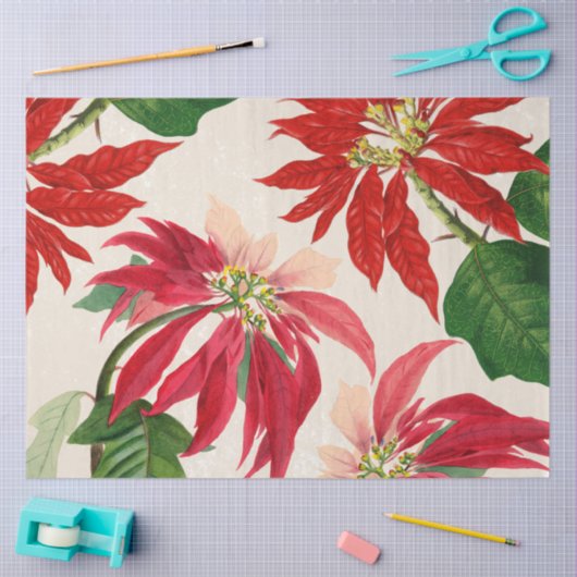 Rustieke Rode Waterverf Poinsettia Bloemengroen Tissuepapier (Craft)