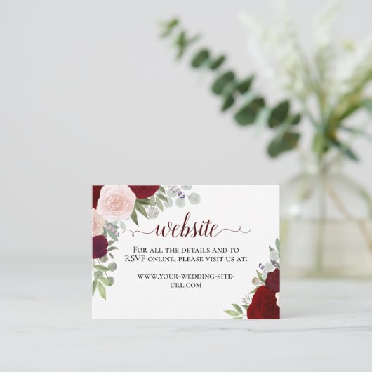 Rustieke Rode Waterverf Rozen Bruiloft Website Informatiekaartje (Staand voorkant)