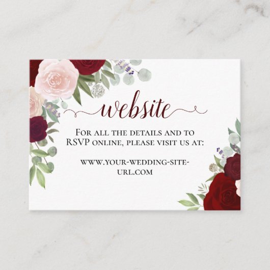 Rustieke Rode Waterverf Rozen Bruiloft Website Informatiekaartje (Voorkant)