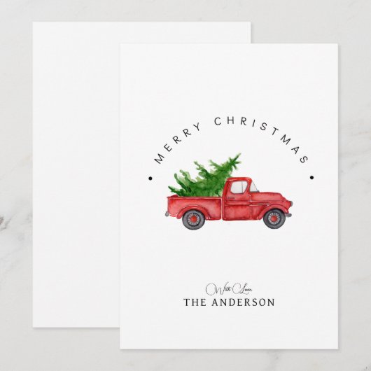 Rustieke rode Waterverf truck met kerstboom Feestdagenkaart (Voorkant / Achterkant)
