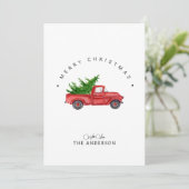 Rustieke rode Waterverf truck met kerstboom Feestdagenkaart (Staand voorkant)