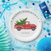 Rustieke rode Waterverf truck met kerstboom Papieren Bordje (Feest)