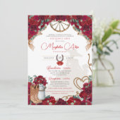Rustieke rode Westerne Charro Quinceañera Invitati Kaart (Staand voorkant)