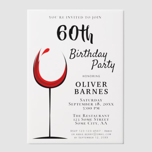 Rustieke rode wijn 60e verjaardagsfeest vellum uitnodigingen (Voorkant)