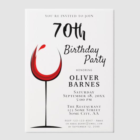 Rustieke rode wijn 70ste verjaardag vellum uitnodigingen (Voorkant)