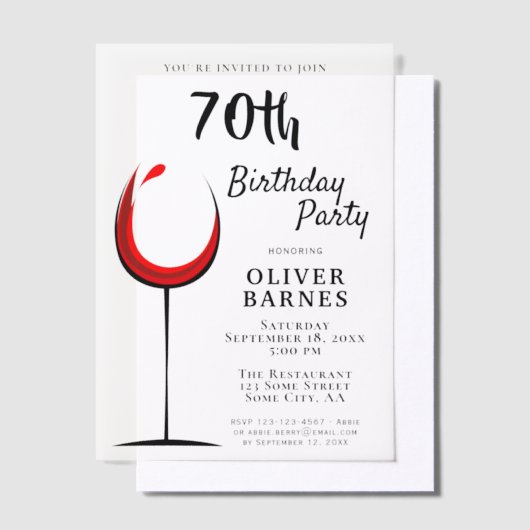 Rustieke rode wijn 70ste verjaardag vellum uitnodigingen (Offset)