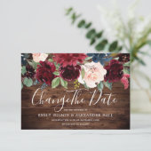 Rustieke rode wijn bordeaux bloemen wijzig datum save the date (Staand voorkant)