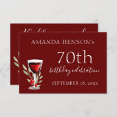 Rustieke rode wijn glas 70e verjaardag partij RSVP kaartje (Voorkant / Achterkant)