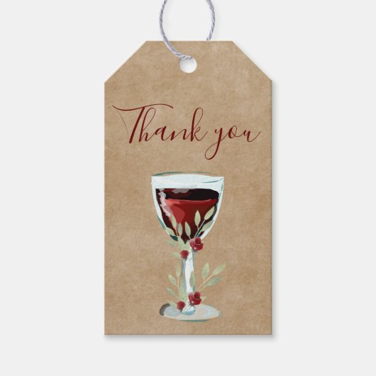 Rustieke Rode Wijn Roos Waterverf Dank u Cadeaulabel (Voorkant)