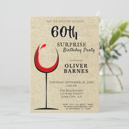 Rustieke Rode Wijn Verrassing 60e Verjaardagsfeest Kaart (Staand voorkant)