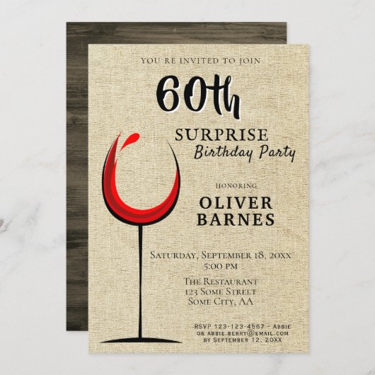 Rustieke Rode Wijn Verrassing 60e Verjaardagsfeest Kaart (Voorkant / Achterkant)