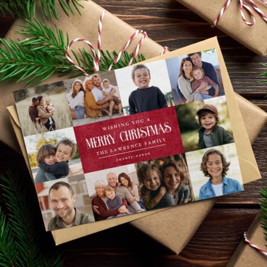 Rustieke Rode Winter Kerstmis 10 Foto's Collage Feestdagenkaart