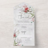 Rustieke rode winterbessen & Boho katoenen diner All In One Uitnodiging (Binnen)
