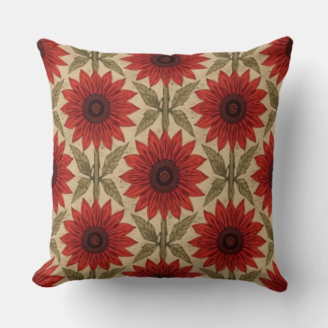 Rustieke rode zonnebloem Sierkussen (Voorkant)