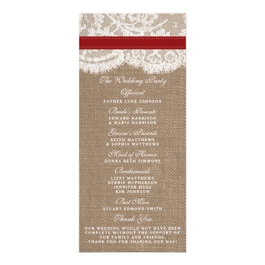 Rustieke Rode Zonnebloem Wedding Programma (Achterkant)