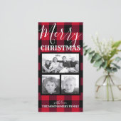 Rustieke rode zwarte Buffalo geruite Kerst 3 foto' Feestdagenkaart (Staand voorkant)