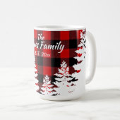 Rustieke rode zwarte plaid, minimalistische pijnbo koffiemok (Voorkant rechts)