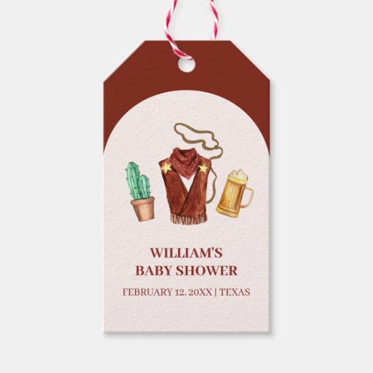 Rustieke Rodeo Cowboy Cactus Bierboog Baby shower Cadeaulabel (Voorkant)