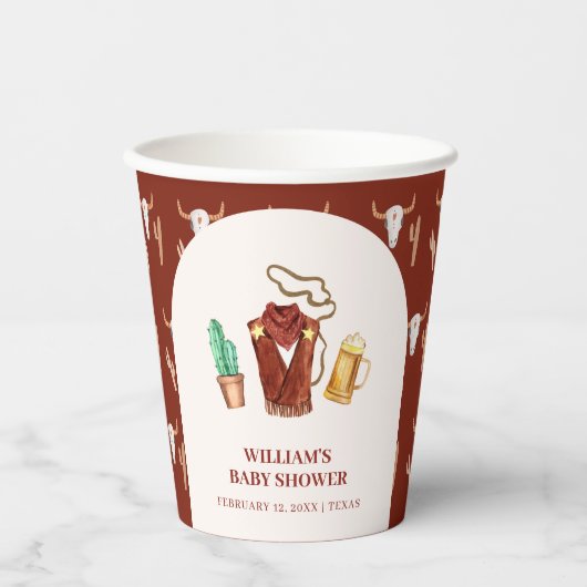 Rustieke Rodeo Cowboy Cactus Bierboog Baby shower Papieren Bekers (Voorkant)