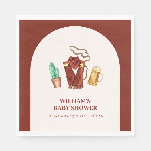 Rustieke Rodeo Cowboy Cactus Bierboog Baby shower Servet (Voorkant)